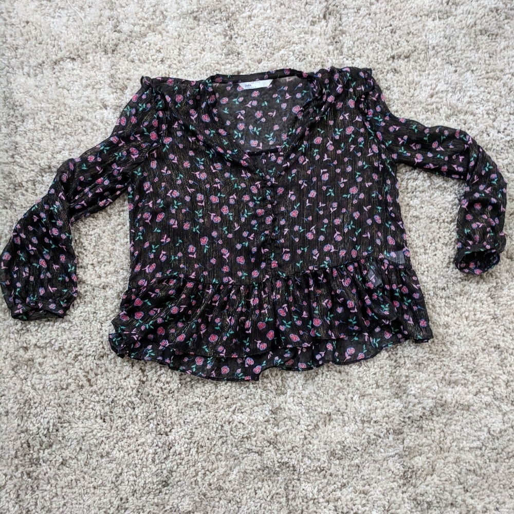 Zara Black Floral Top